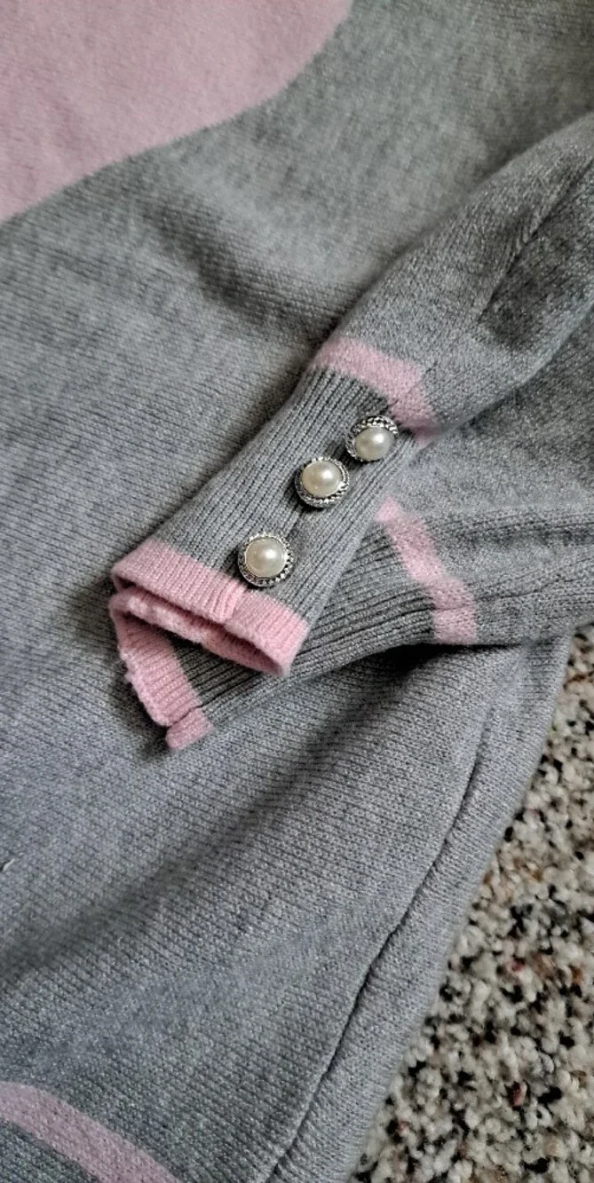89th & Madison Light Blue Sweater with Pale Pink Heart